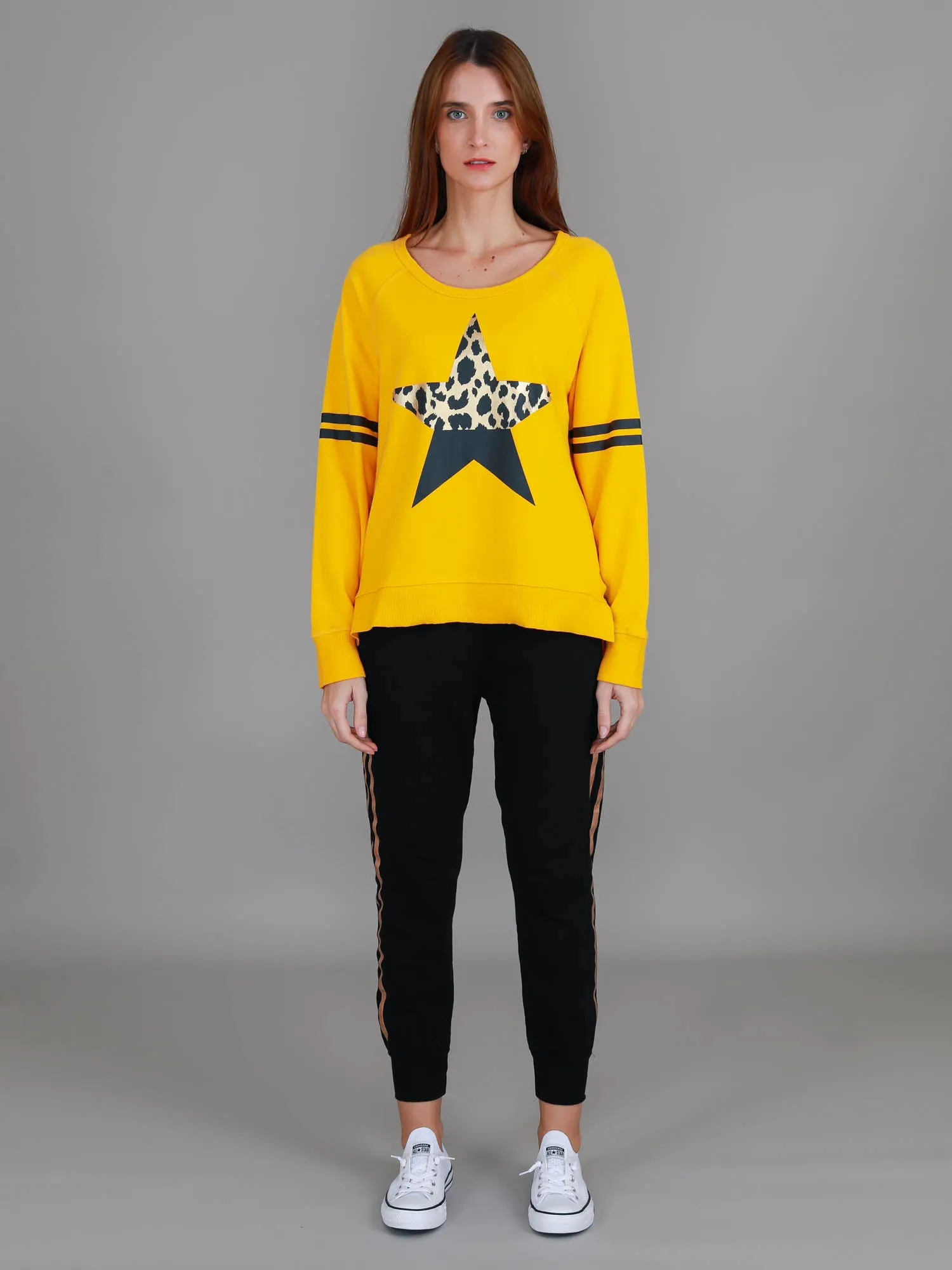 Ginger Leopard Print Splice Star Sweatshirt