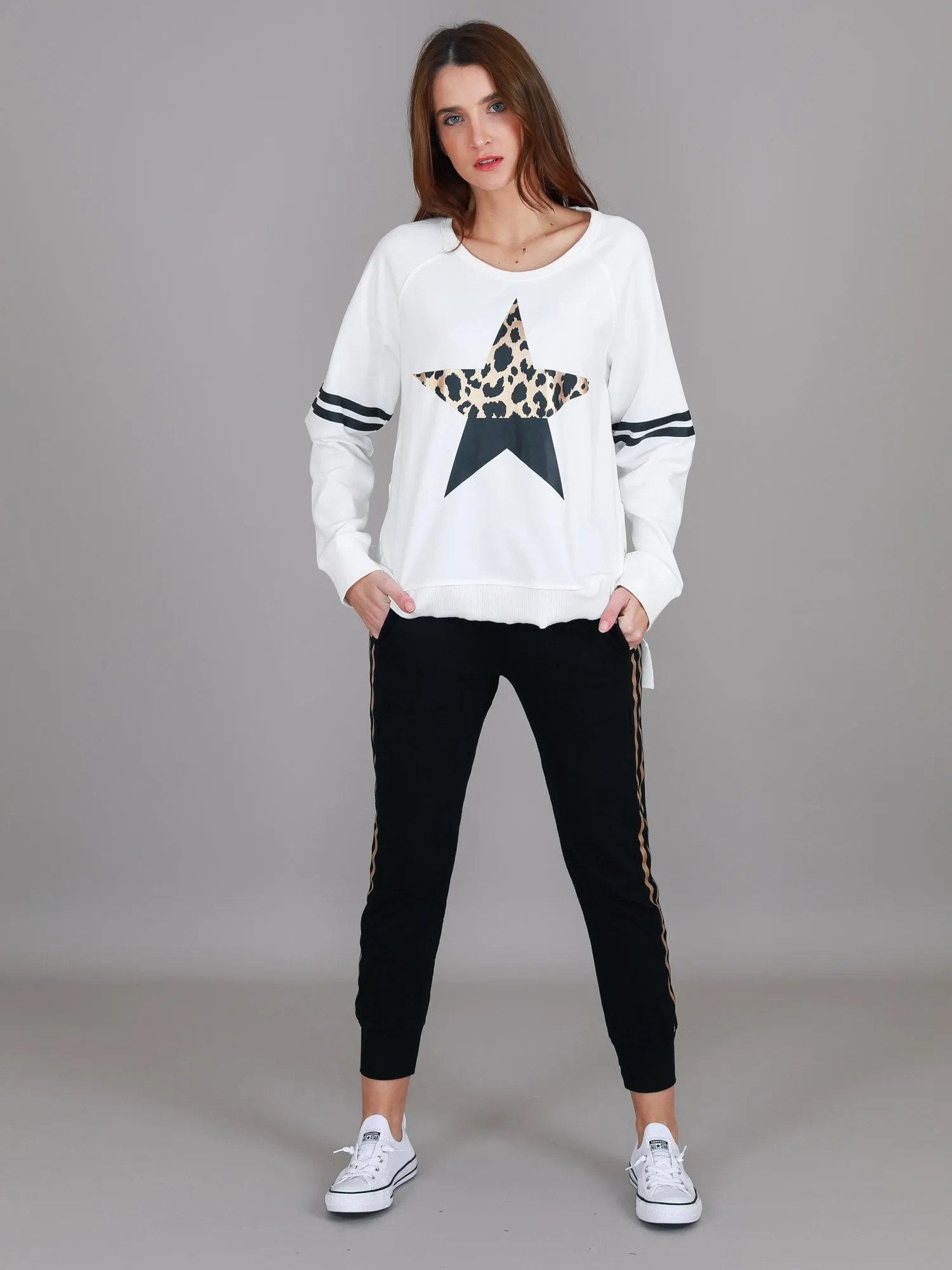 Ginger Leopard Print Splice Star Sweatshirt
