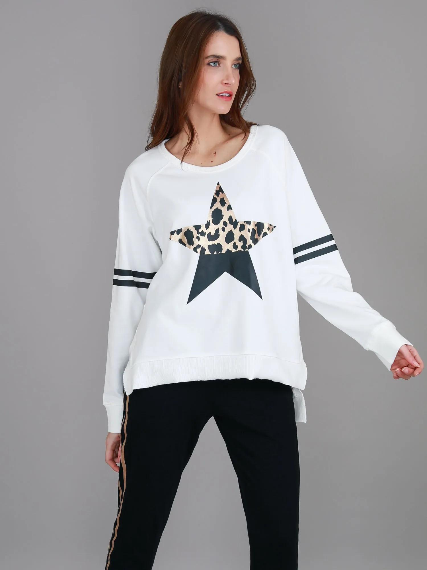 Ginger Leopard Print Splice Star Sweatshirt