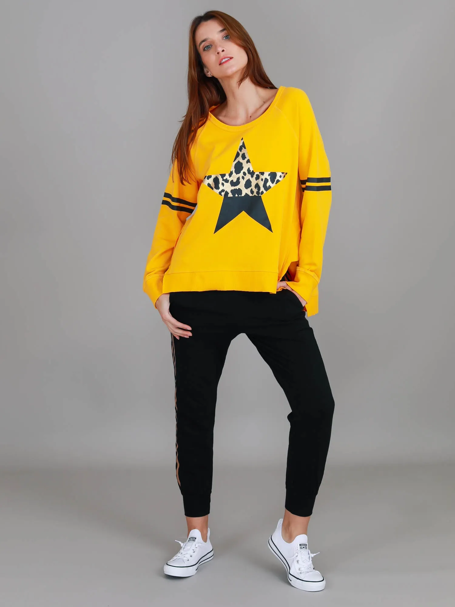 Ginger Leopard Print Splice Star Sweatshirt