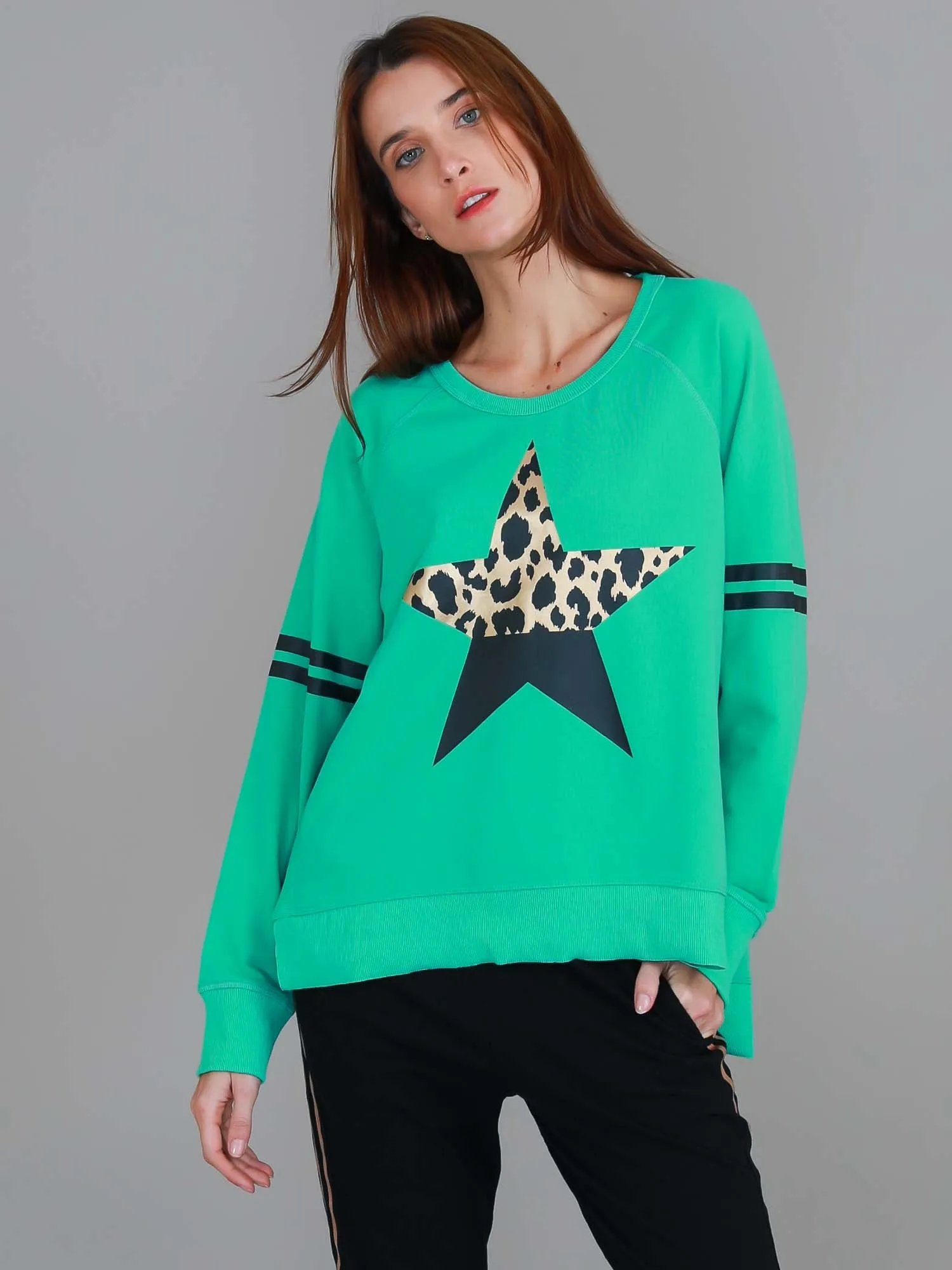 Ginger Leopard Print Splice Star Sweatshirt