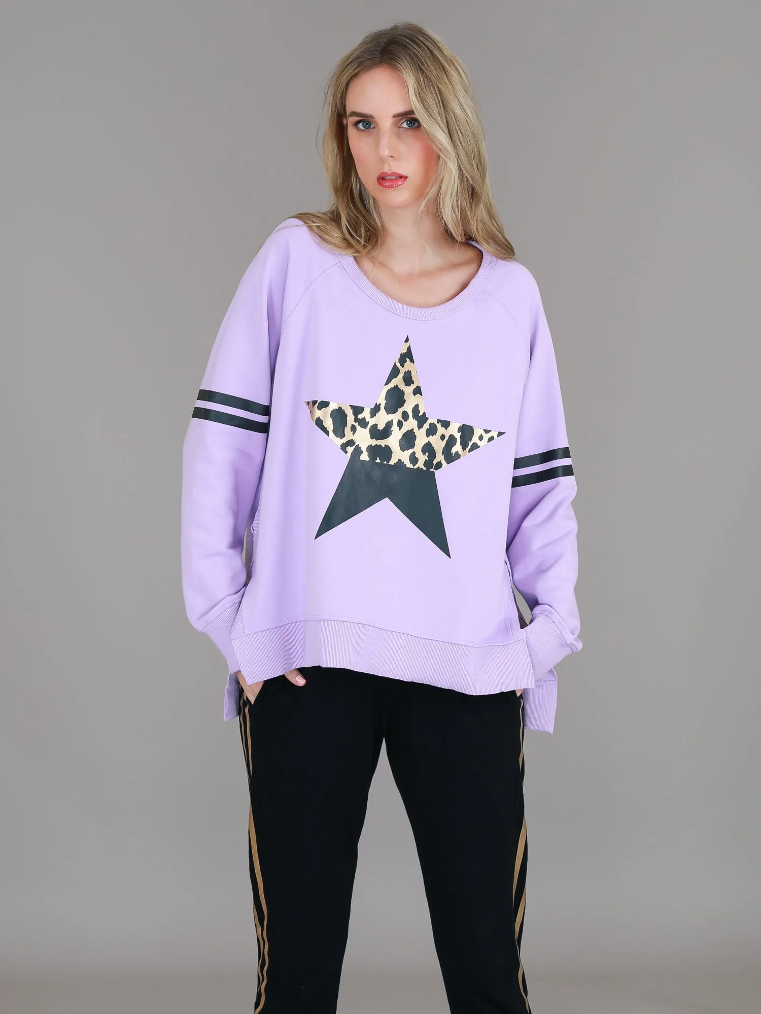 Ginger Leopard Print Splice Star Sweatshirt