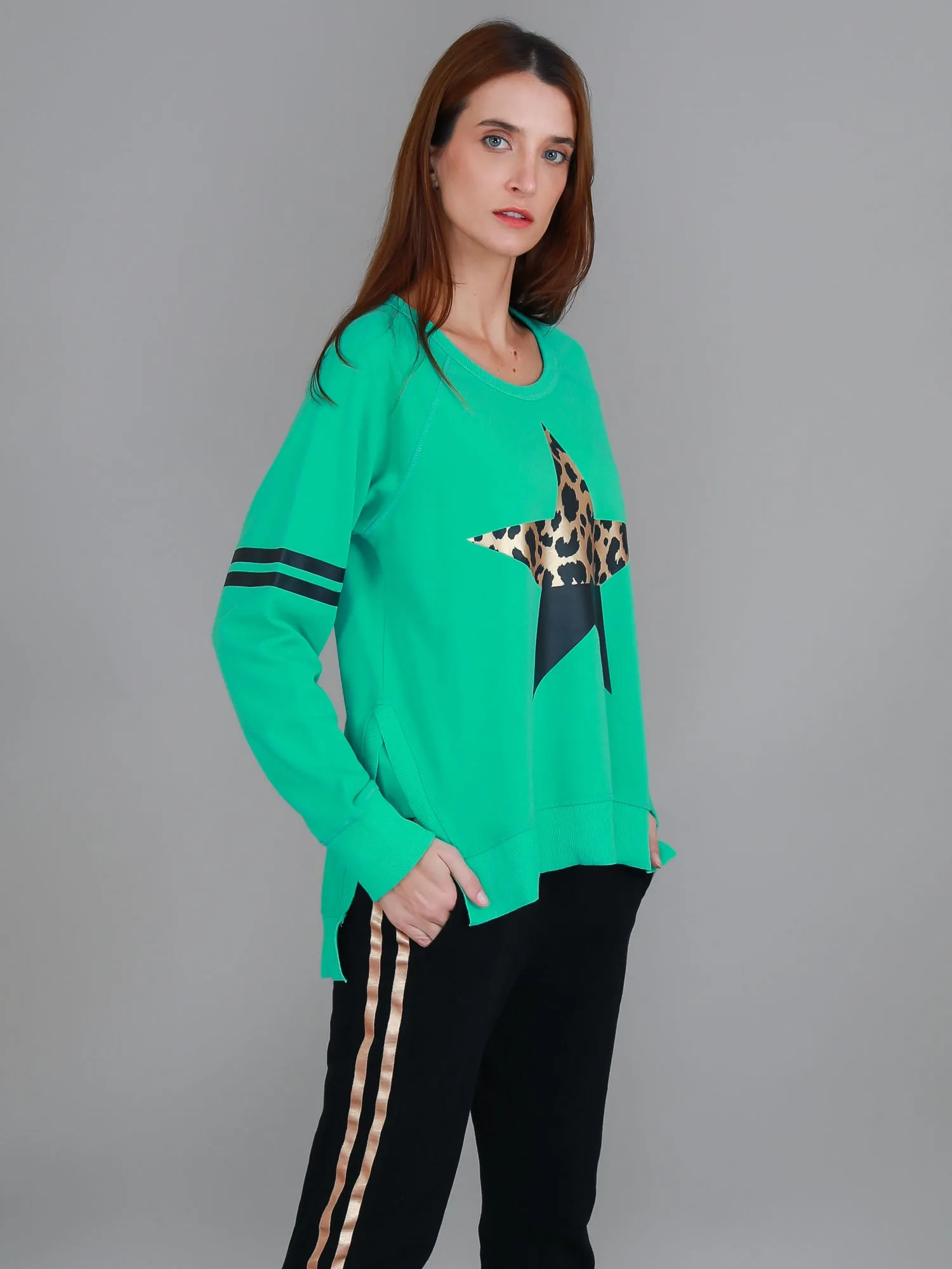 Ginger Leopard Print Splice Star Sweatshirt