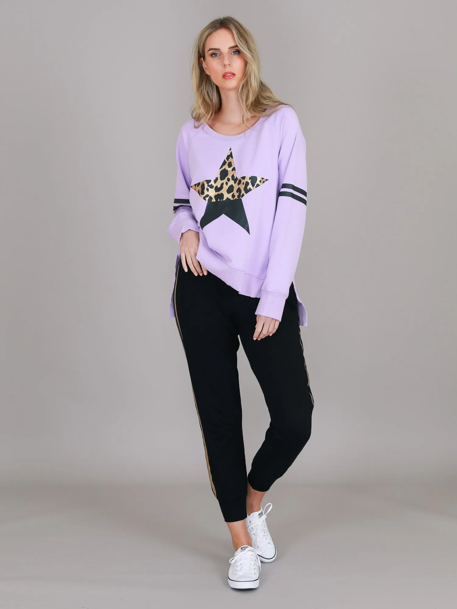 Ginger Leopard Print Splice Star Sweatshirt