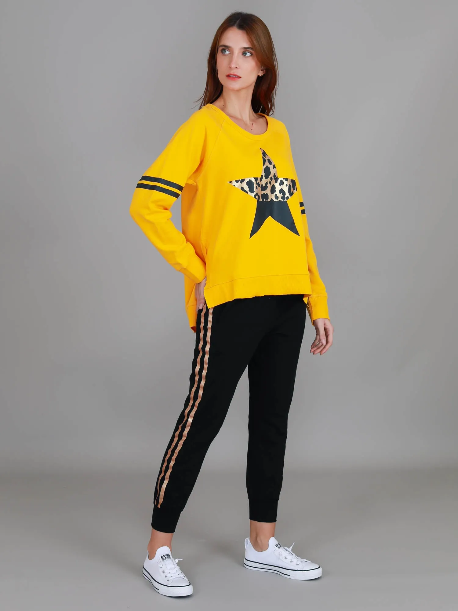 Ginger Leopard Print Splice Star Sweatshirt