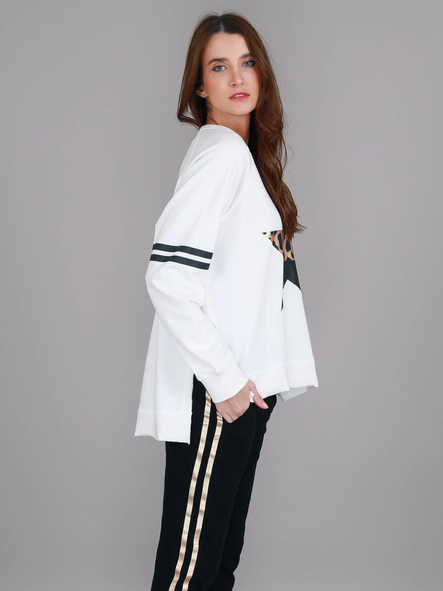 Ginger Leopard Print Splice Star Sweatshirt
