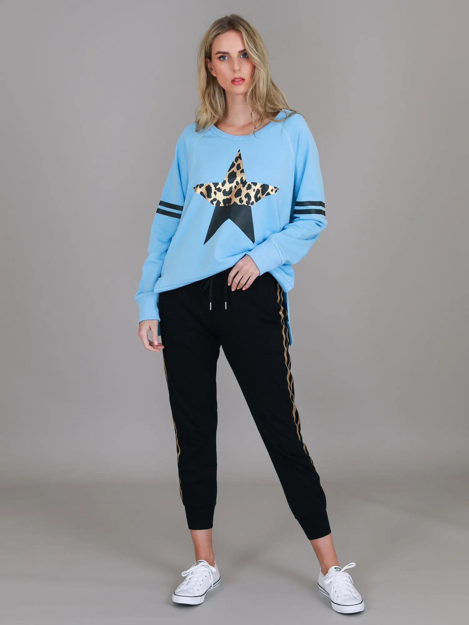 Ginger Leopard Print Splice Star Sweatshirt