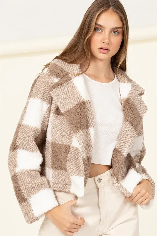 Hyfve Lucky Break Plaid Pattern Fur Jacket