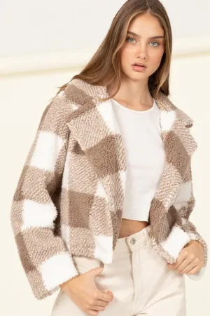 Hyfve Lucky Break Plaid Pattern Fur Jacket