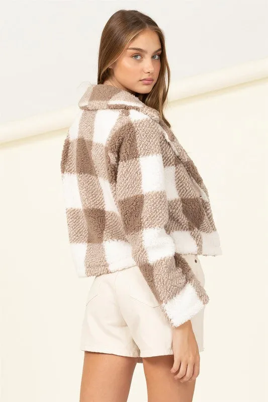 Hyfve Lucky Break Plaid Pattern Fur Jacket