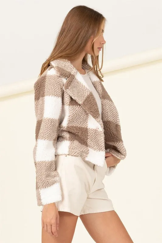 Hyfve Lucky Break Plaid Pattern Fur Jacket