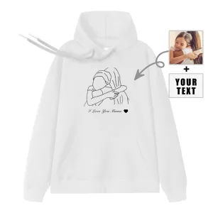 I Love You Upload Text Parent-Child Photos Line Drawings Custom Hoodies