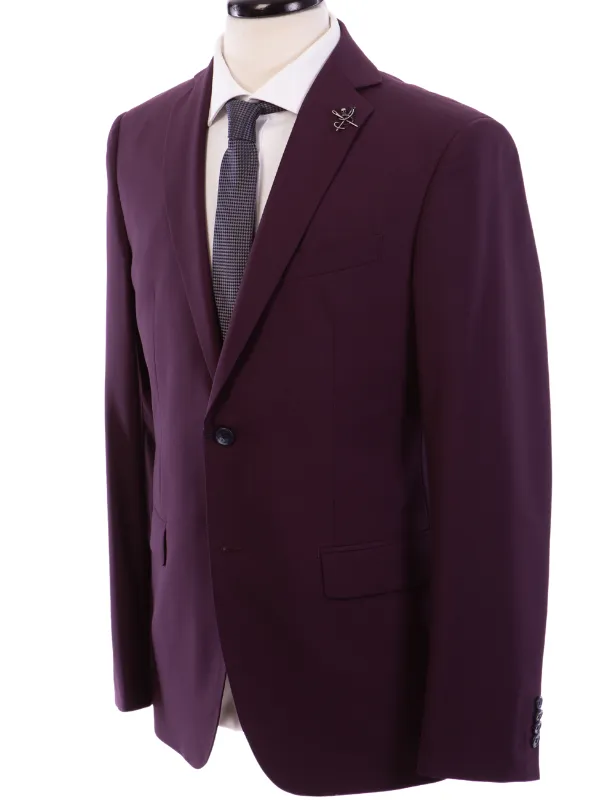 John Varvatos Half-Canvassed Burgundy Two Button 100% Wool Suit