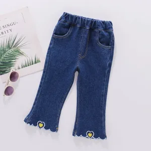 Kids Girls Heart Pattern Casual Style Jeans