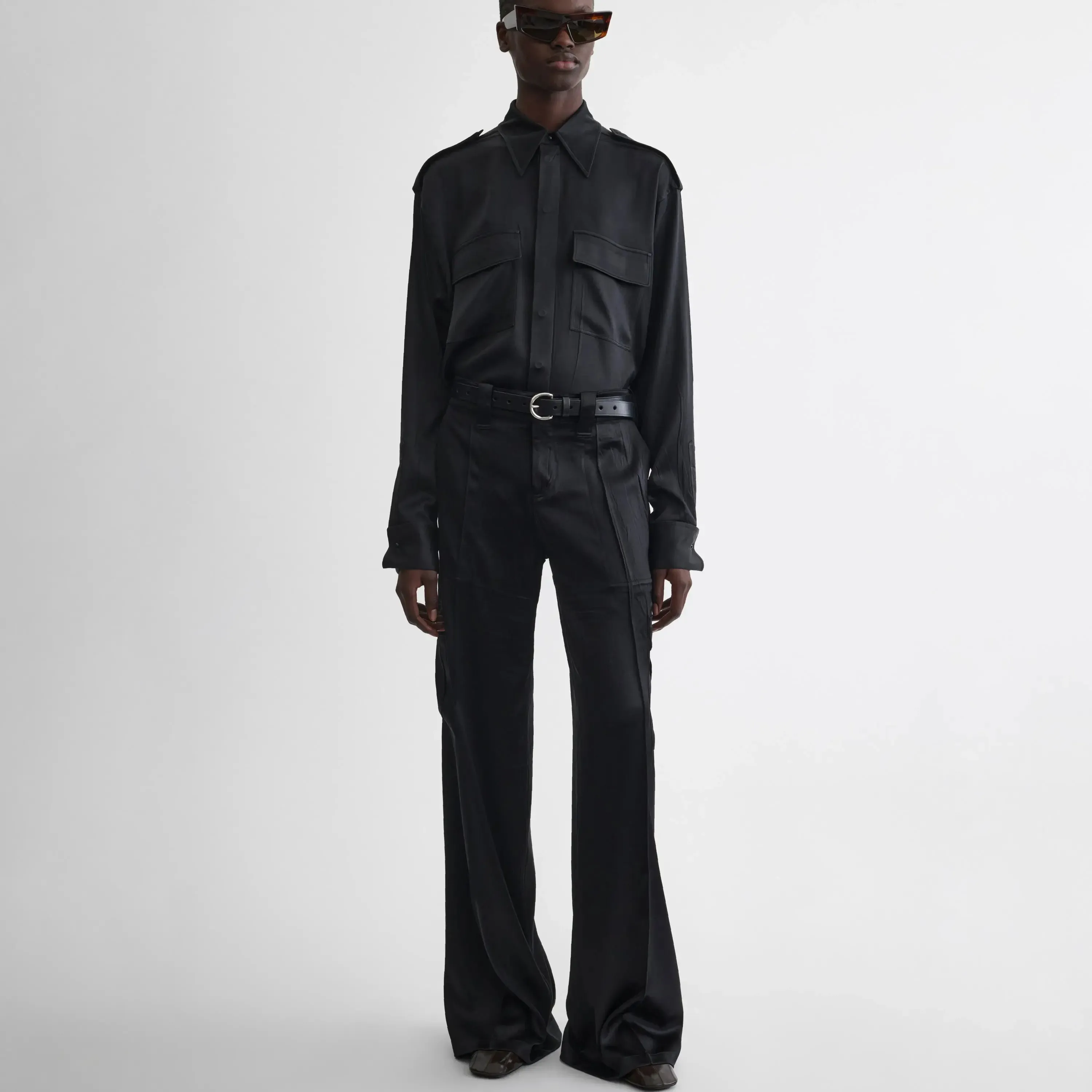 LIQUID CARGO TROUSERS | black silk