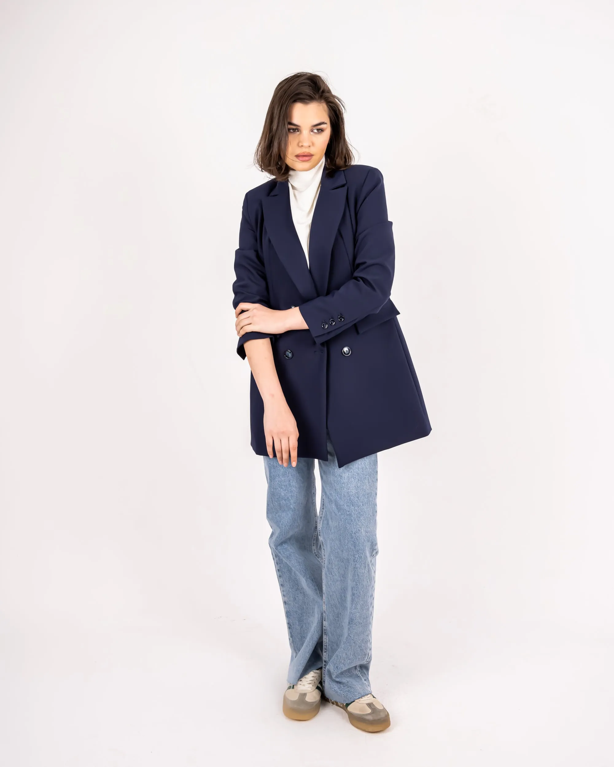 LONG FORMAL BLAZER -BLUE BLACK
