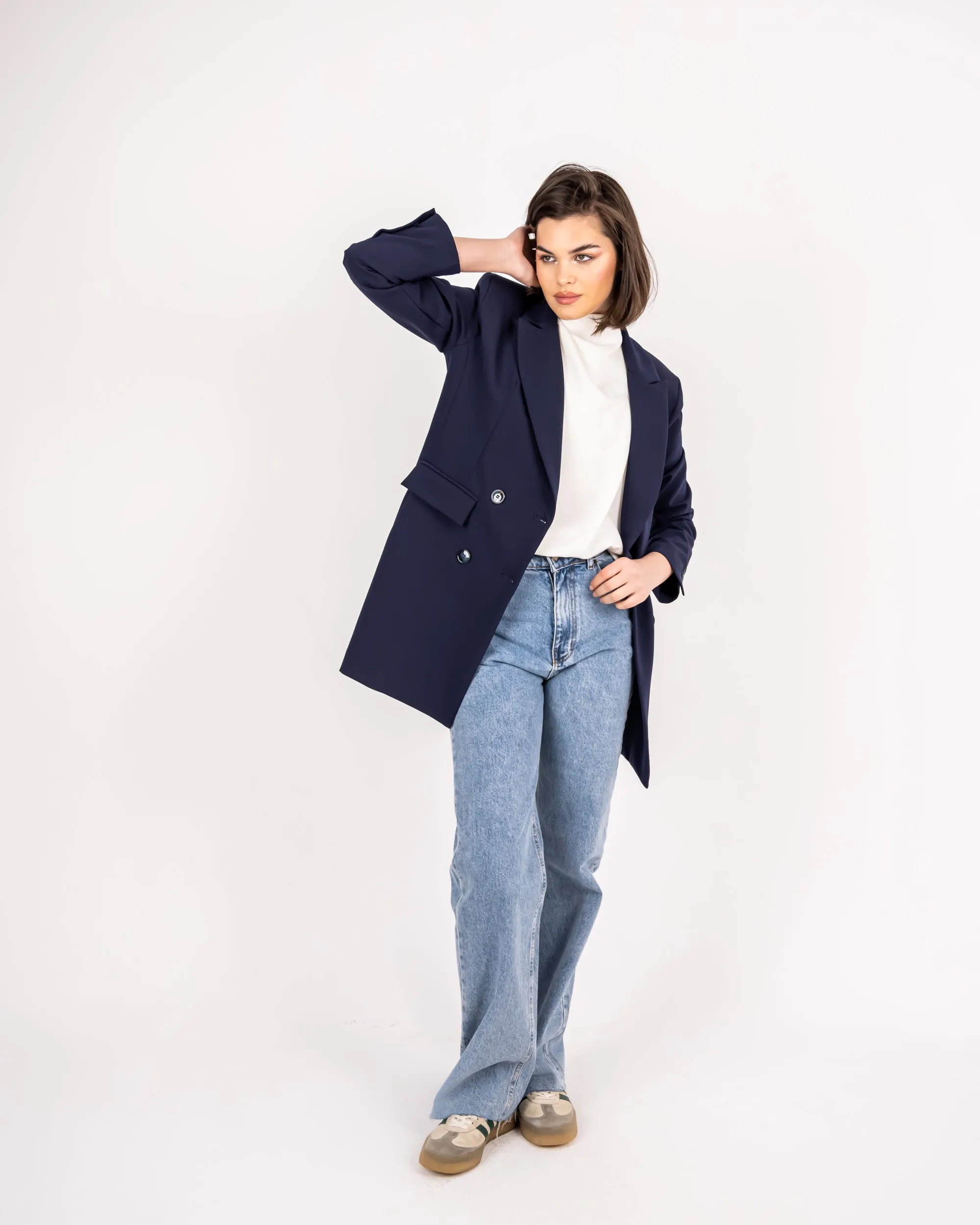 LONG FORMAL BLAZER -BLUE BLACK