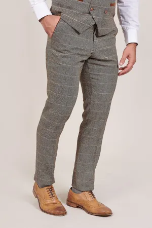 Marc Darcy Ted Tan Tweed Herringbone Check Trousers