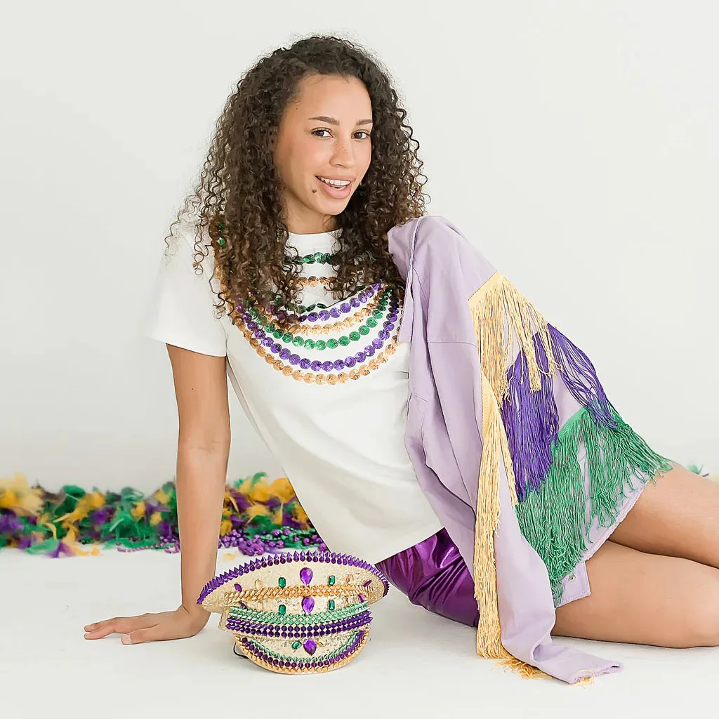 Mardi Gras Fringe Jacket- Lavender