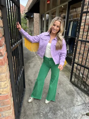 Mardi Gras Fringe Jacket- Lavender