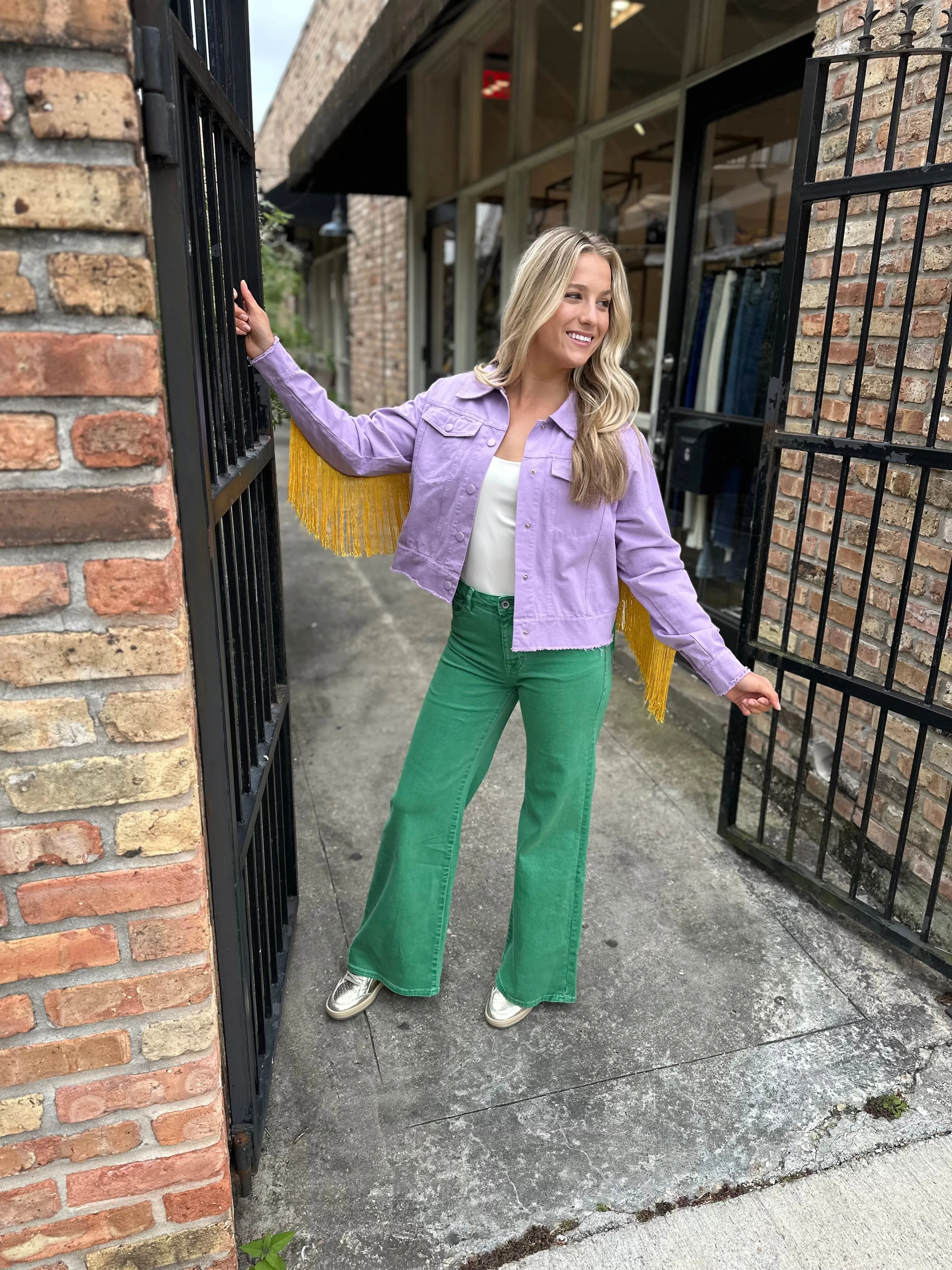 Mardi Gras Fringe Jacket- Lavender
