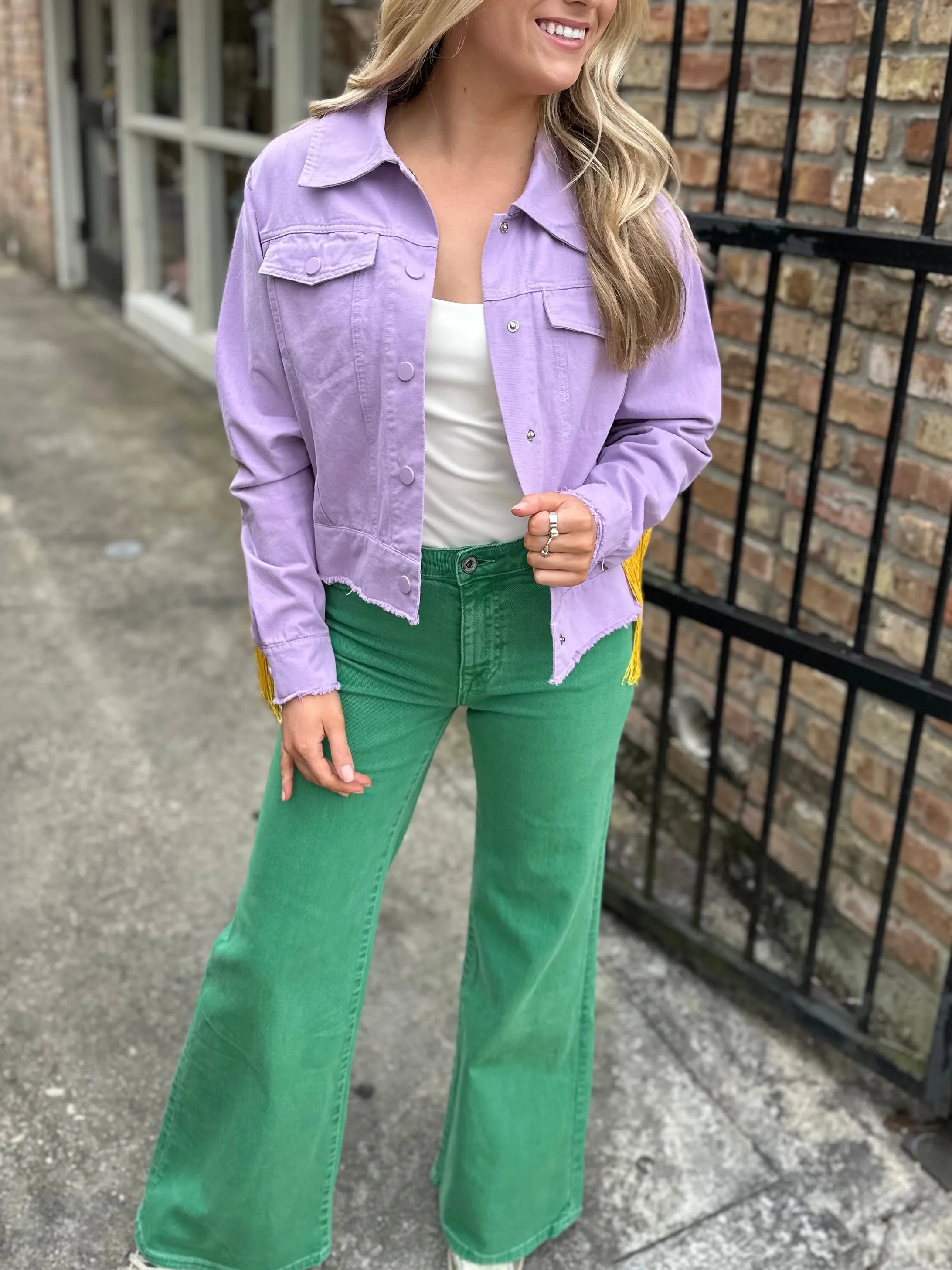 Mardi Gras Fringe Jacket- Lavender