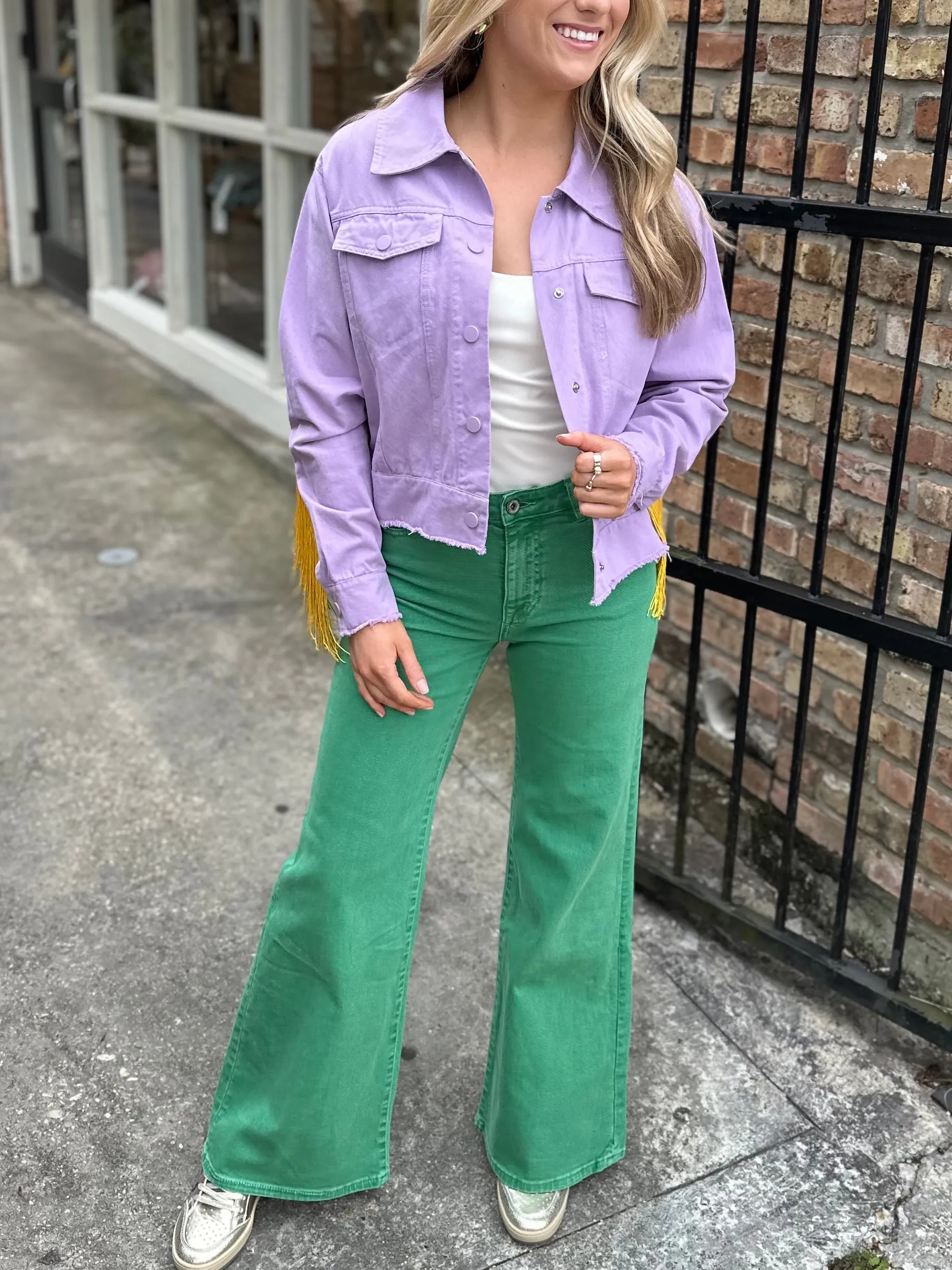 Mardi Gras Fringe Jacket- Lavender