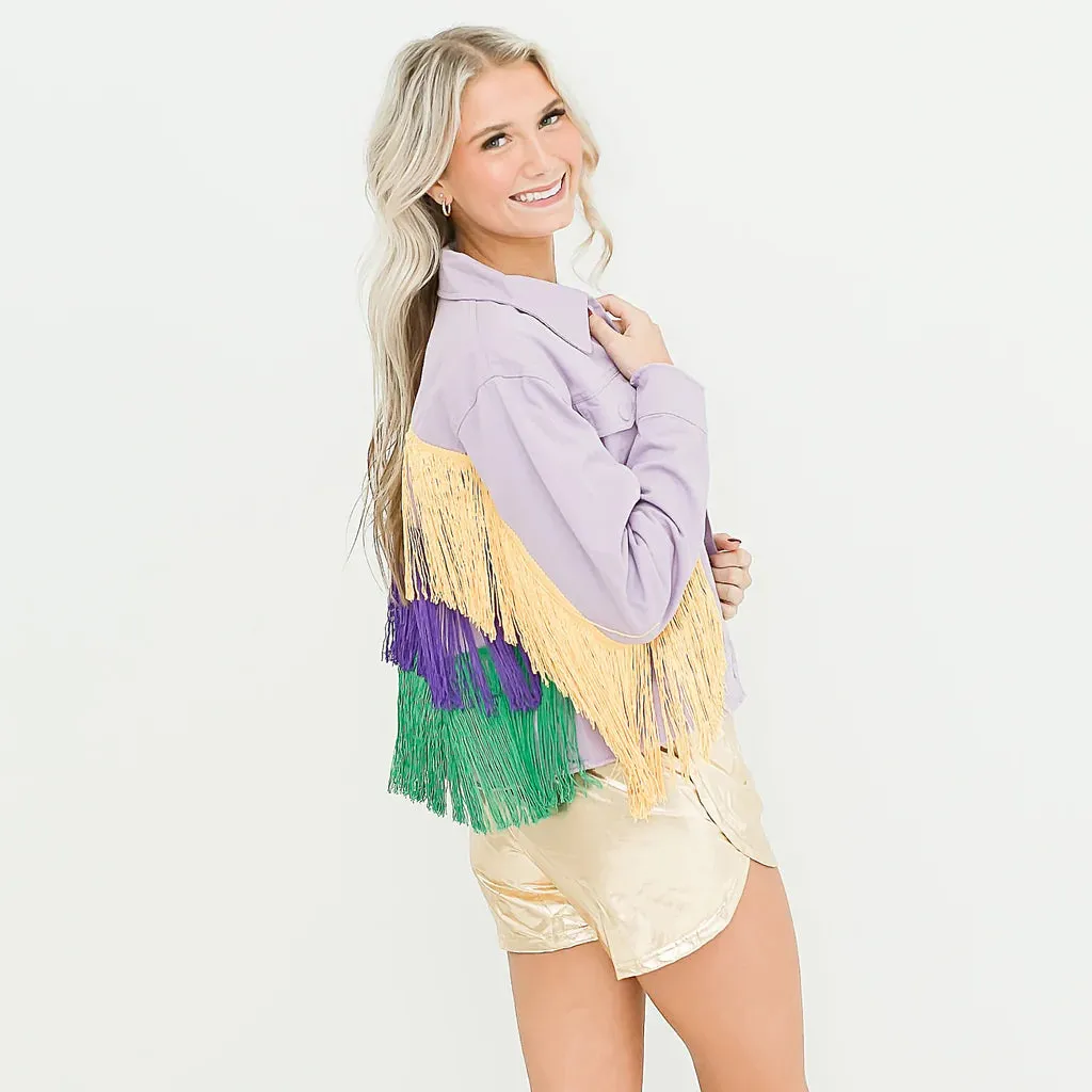Mardi Gras Fringe Jacket- Lavender