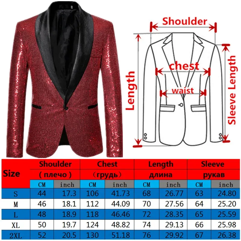 Men's Shiny Sequin Glitter Embellished Tuxedo Blazer Jacket