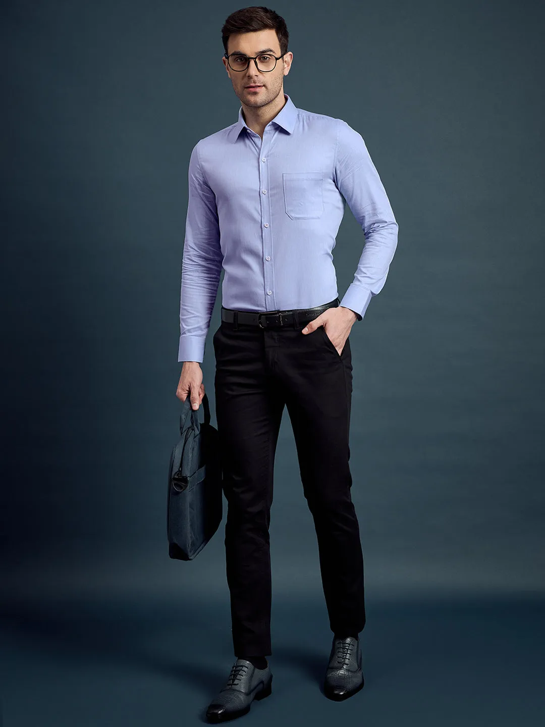 Men's Slim Fit Geometric Blue Formal Shirt