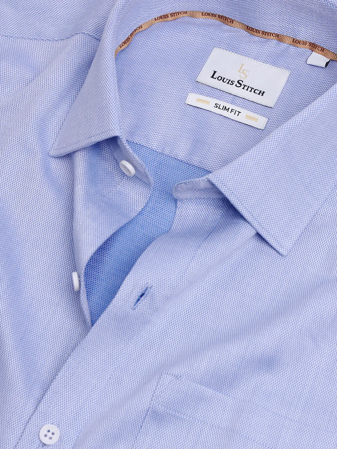 Men's Slim Fit Geometric Blue Formal Shirt