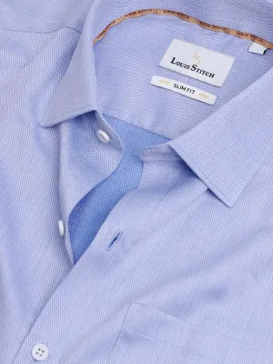 Men's Slim Fit Geometric Blue Formal Shirt