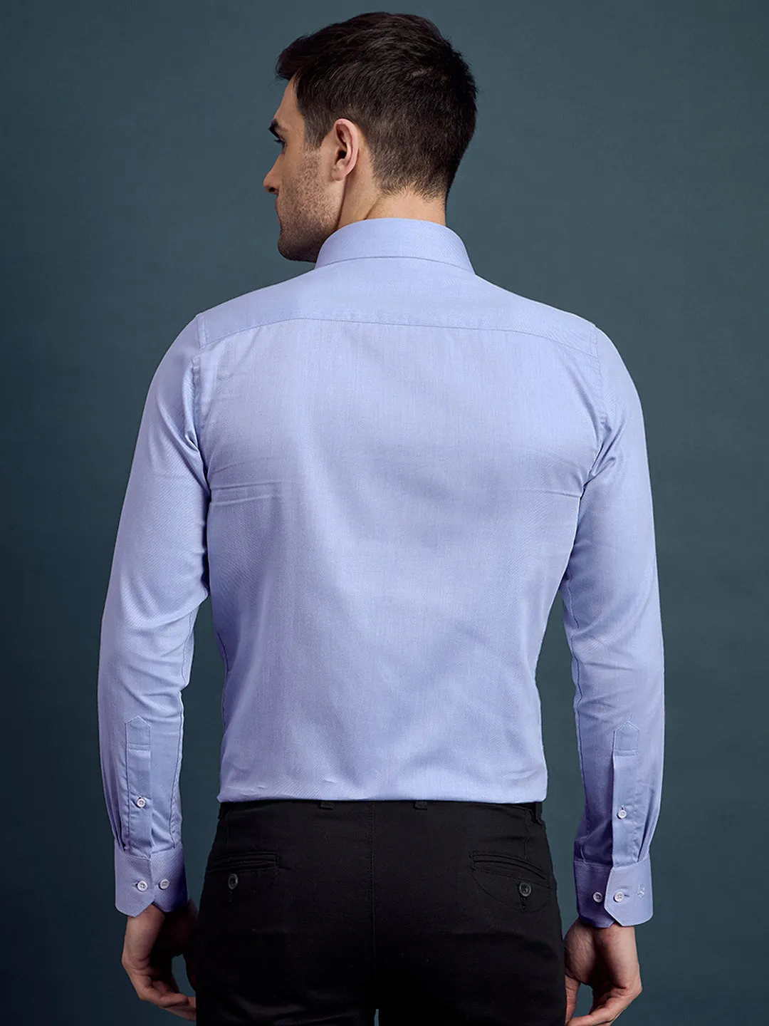 Men's Slim Fit Geometric Blue Formal Shirt