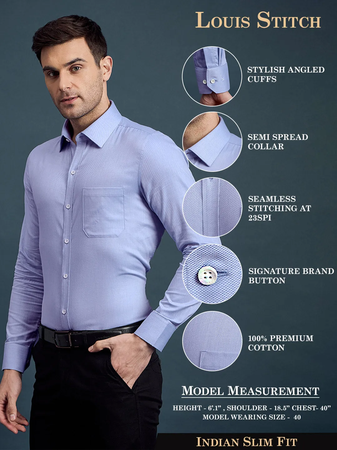 Men's Slim Fit Geometric Blue Formal Shirt