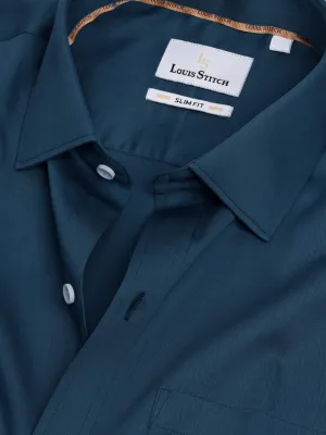 Men's Slim Fit Solid Teal Blue Formal Shirt