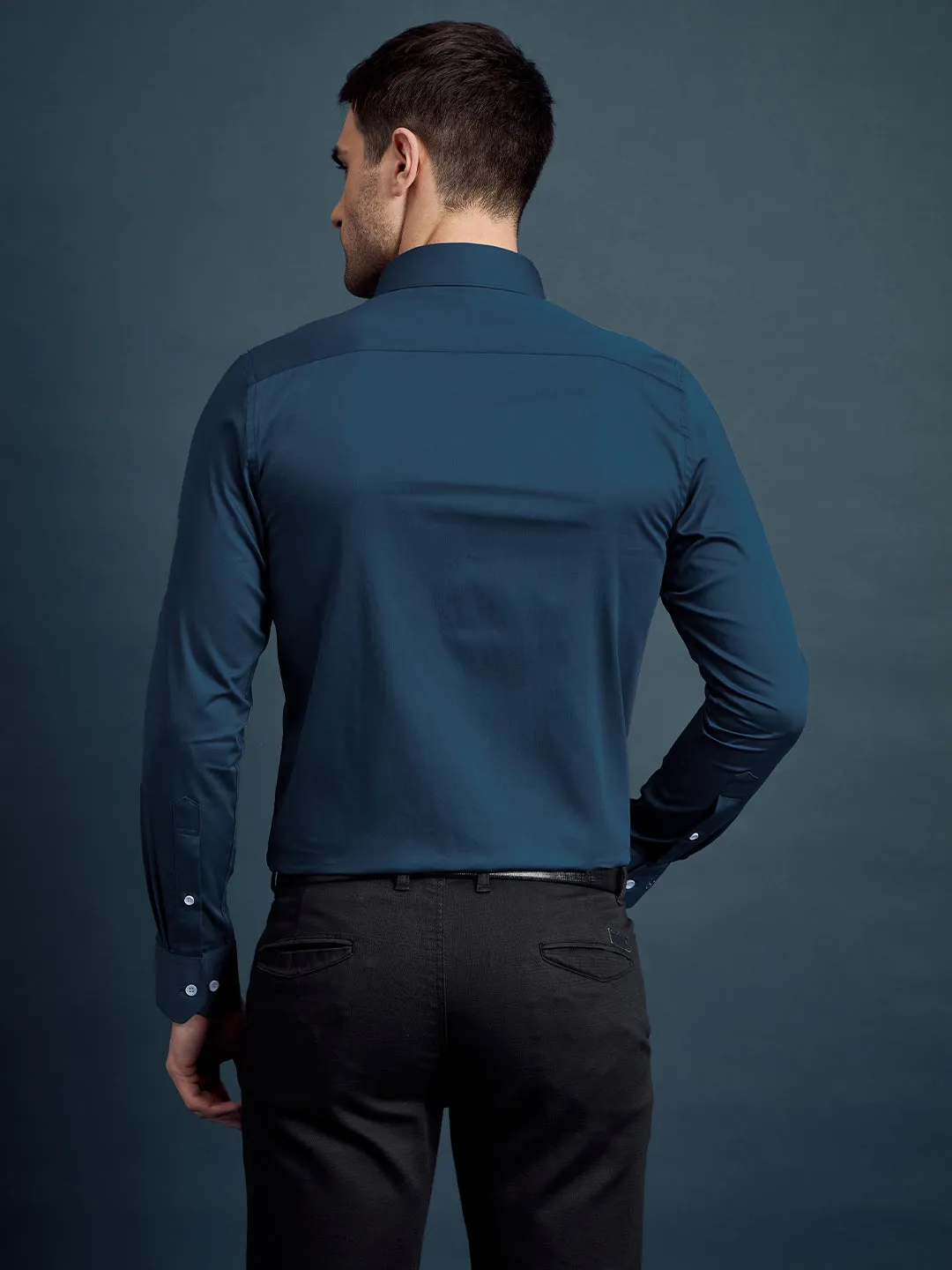 Men's Slim Fit Solid Teal Blue Formal Shirt
