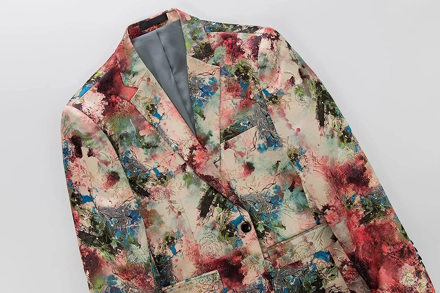 Men's Slim-Fitting Fashionable Flat-Collar Party Blazer Jacquard Flower Pattern