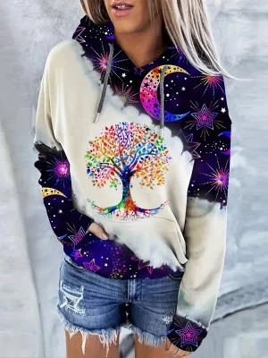 Moonlit Forest Womens Hoodie  Tree Print Comfy  Stylish