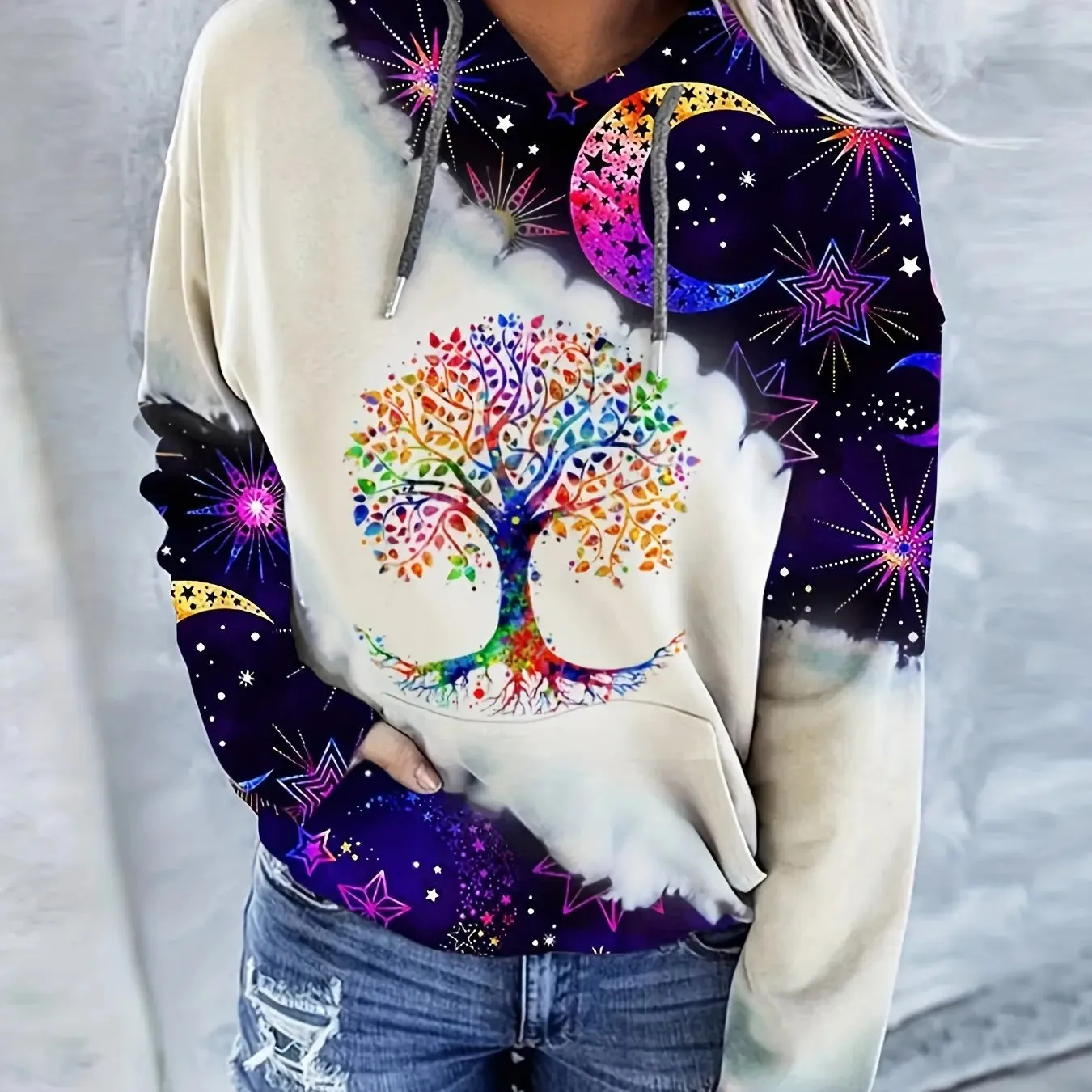 Moonlit Forest Womens Hoodie  Tree Print Comfy  Stylish