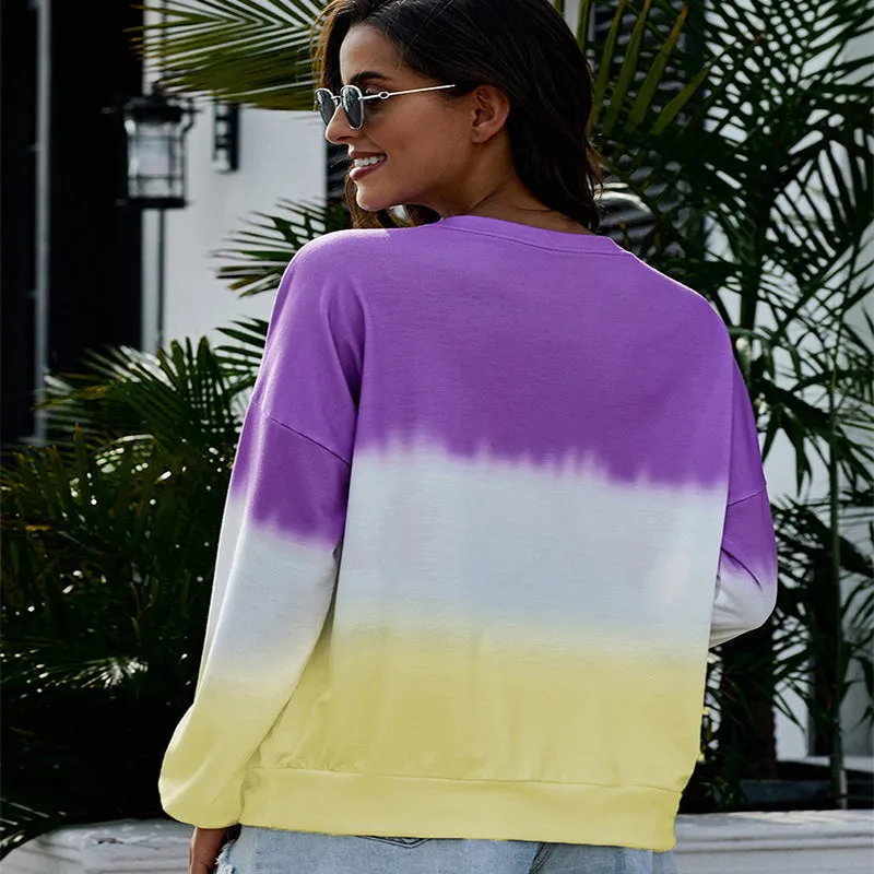 O Neck Pullover Tie Dye Hoodie