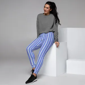 Pastel Blue Striped Women's Joggers, Vertical Stripe Modern Cozy Sweatpants-Made in EU