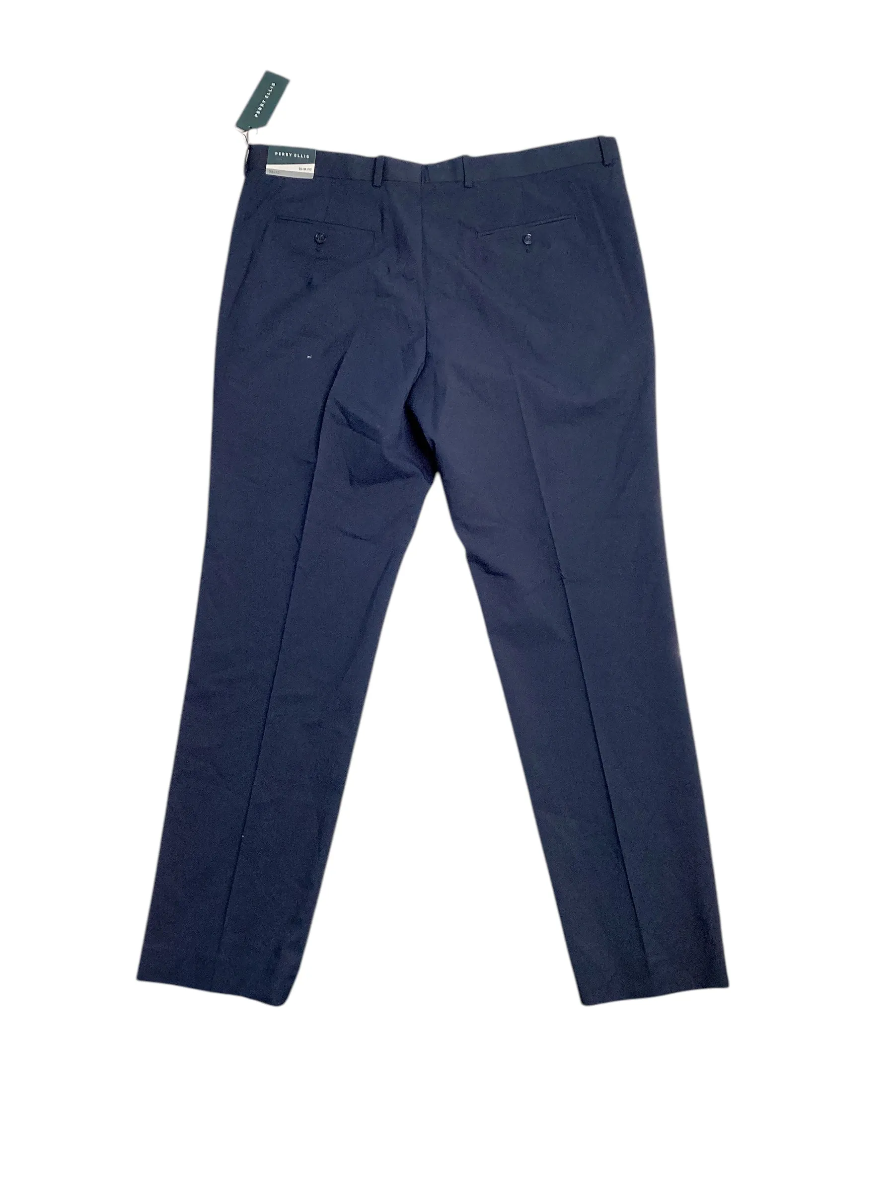 Perry Ellis Men's Slim Fit Stretch Washable Suit Dress Pants Navy Blue 36 x 32
