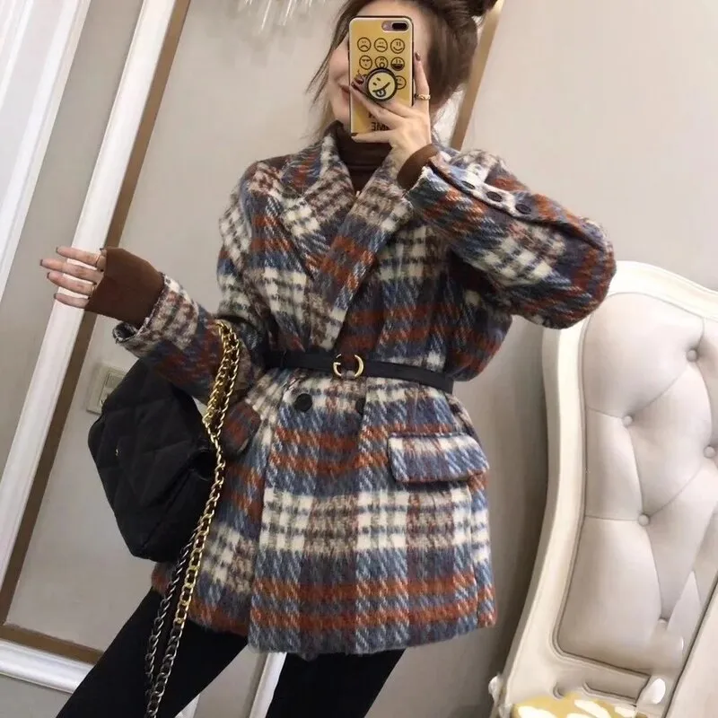 Plaid Blends Women Panelled Korean Style Chic Trendy Popular Leisure