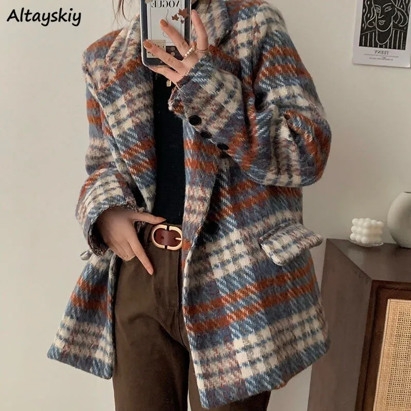 Plaid Blends Women Panelled Korean Style Chic Trendy Popular Leisure