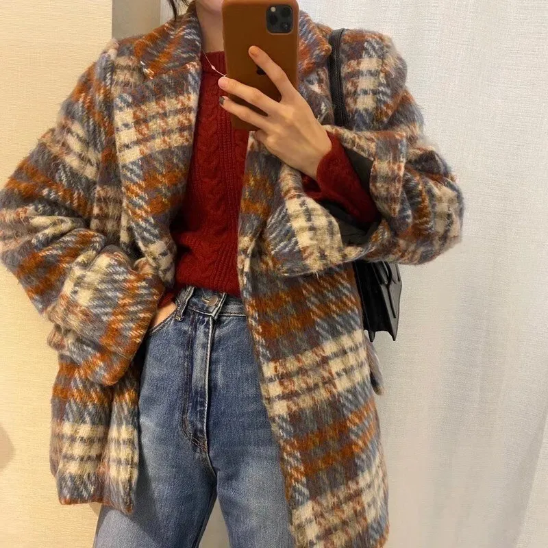 Plaid Blends Women Panelled Korean Style Chic Trendy Popular Leisure