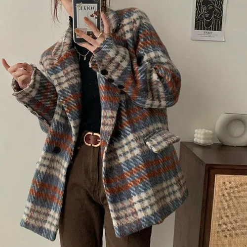 Plaid Blends Women Panelled Korean Style Chic Trendy Popular Leisure