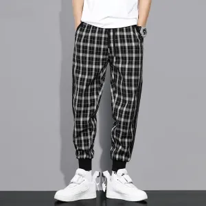 Plaid Drawstring Sports Casual Pants
