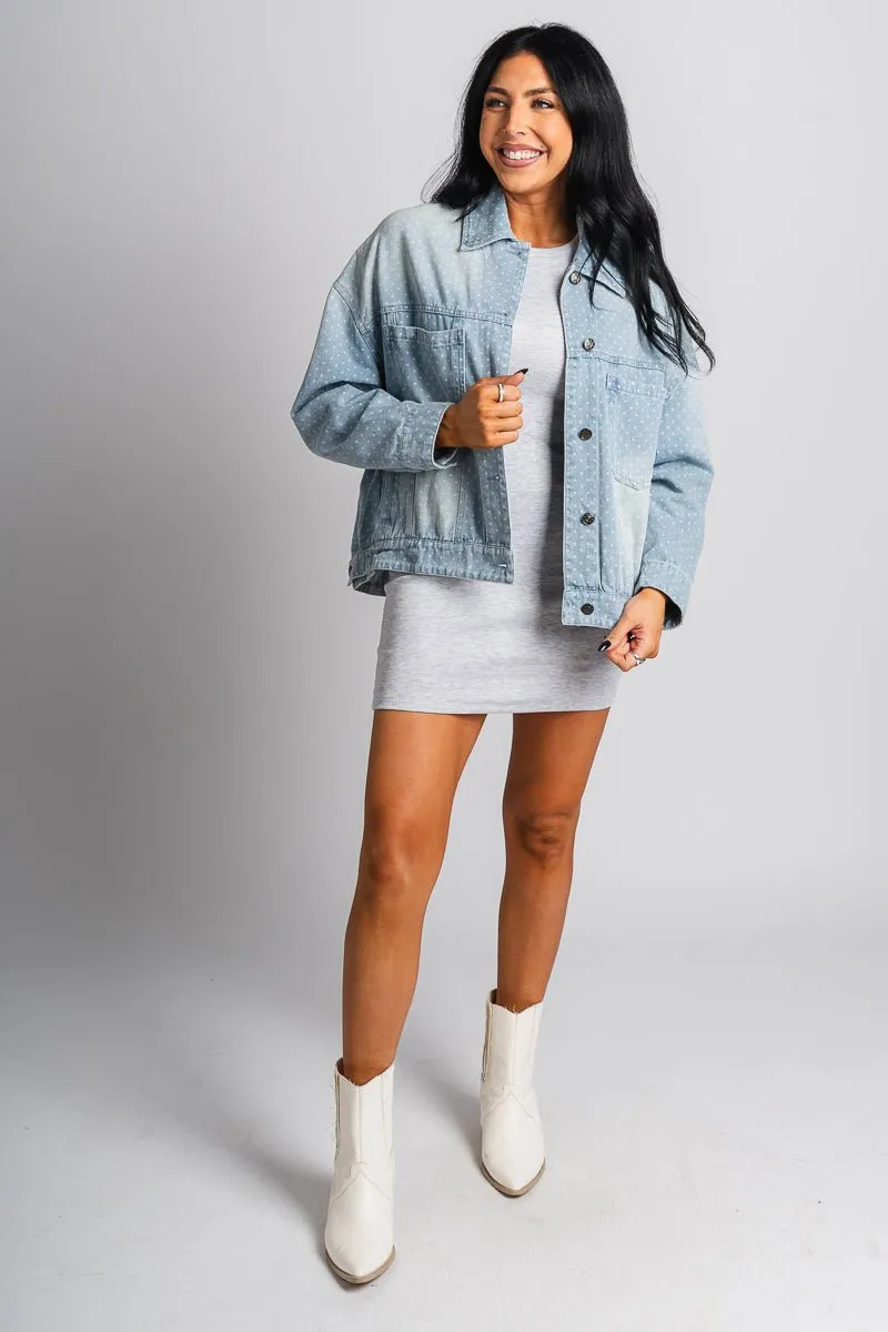 Polka dot denim jacket light blue