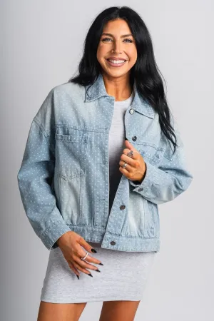 Polka dot denim jacket light blue