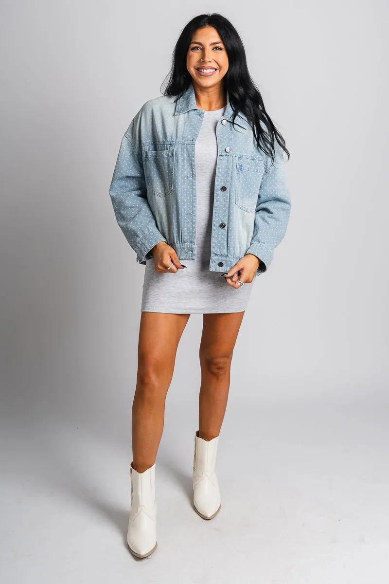 Polka dot denim jacket light blue